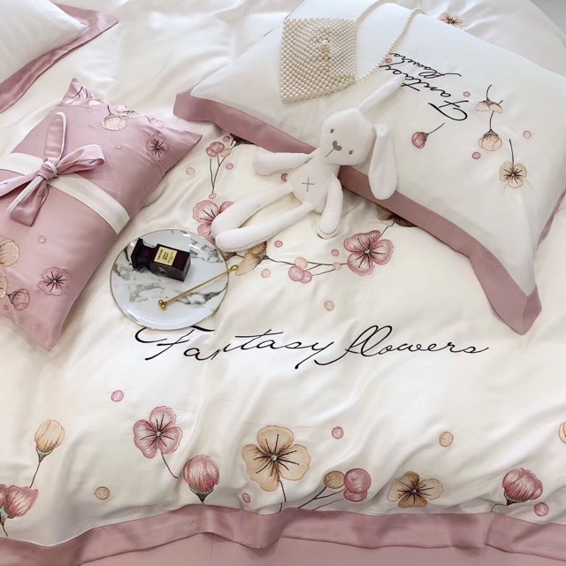 Trọn bộ chăn ga lụa thêu hoa #Fantasy_flower 7 món siêu VIP