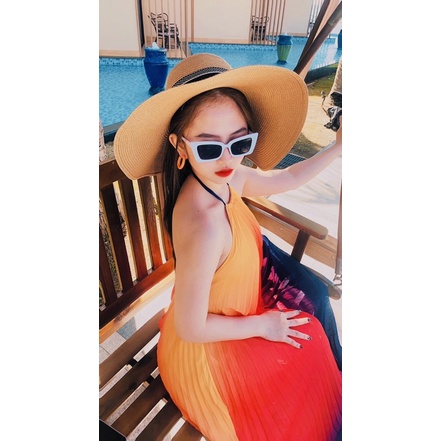Đầm Maxi Dập Ly, Váy Đi Biển Cổ Yếm, Loang Màu, Sống Ảo Xinh Ngất Ngây V300