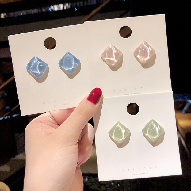 Phụ Kiện Bông Tai acrylic Hình Gợn Sóng Nước Hình Vuông Kiểu Hàn Quốc Cho Nữ Sinh Hàng Ngày