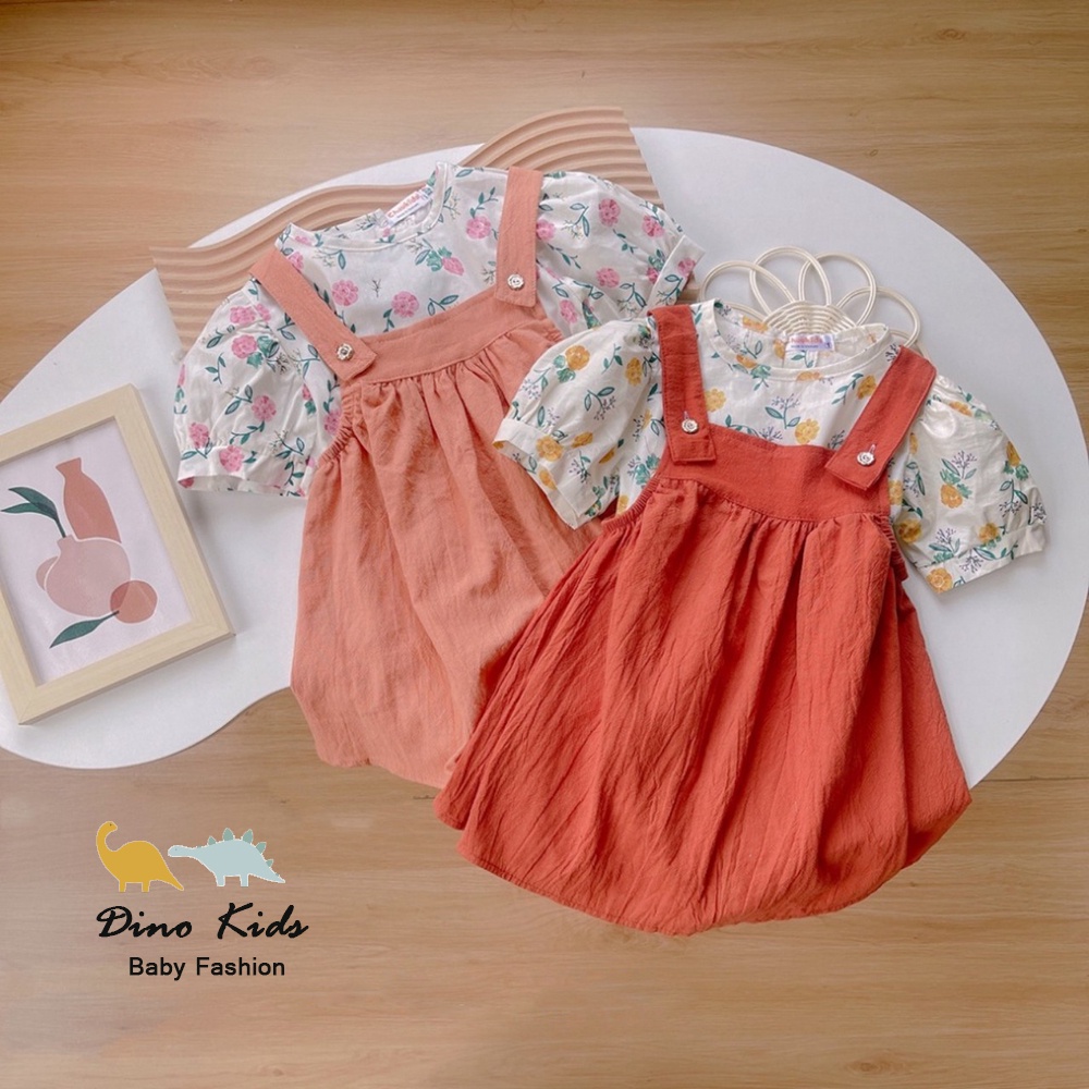 Váy babydoll phối tay hoa nhí bé gái, váy yếm hoa nắng 2 màu siêu yêu cho bé