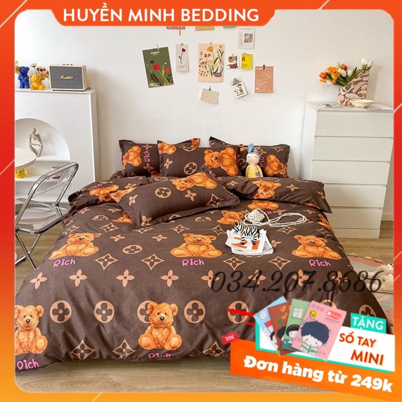 BỘ CHĂN GA GỐI POLY COTTON LV Gấu - Bộ Chăn Ga Gối 5 Món Cao Cấp