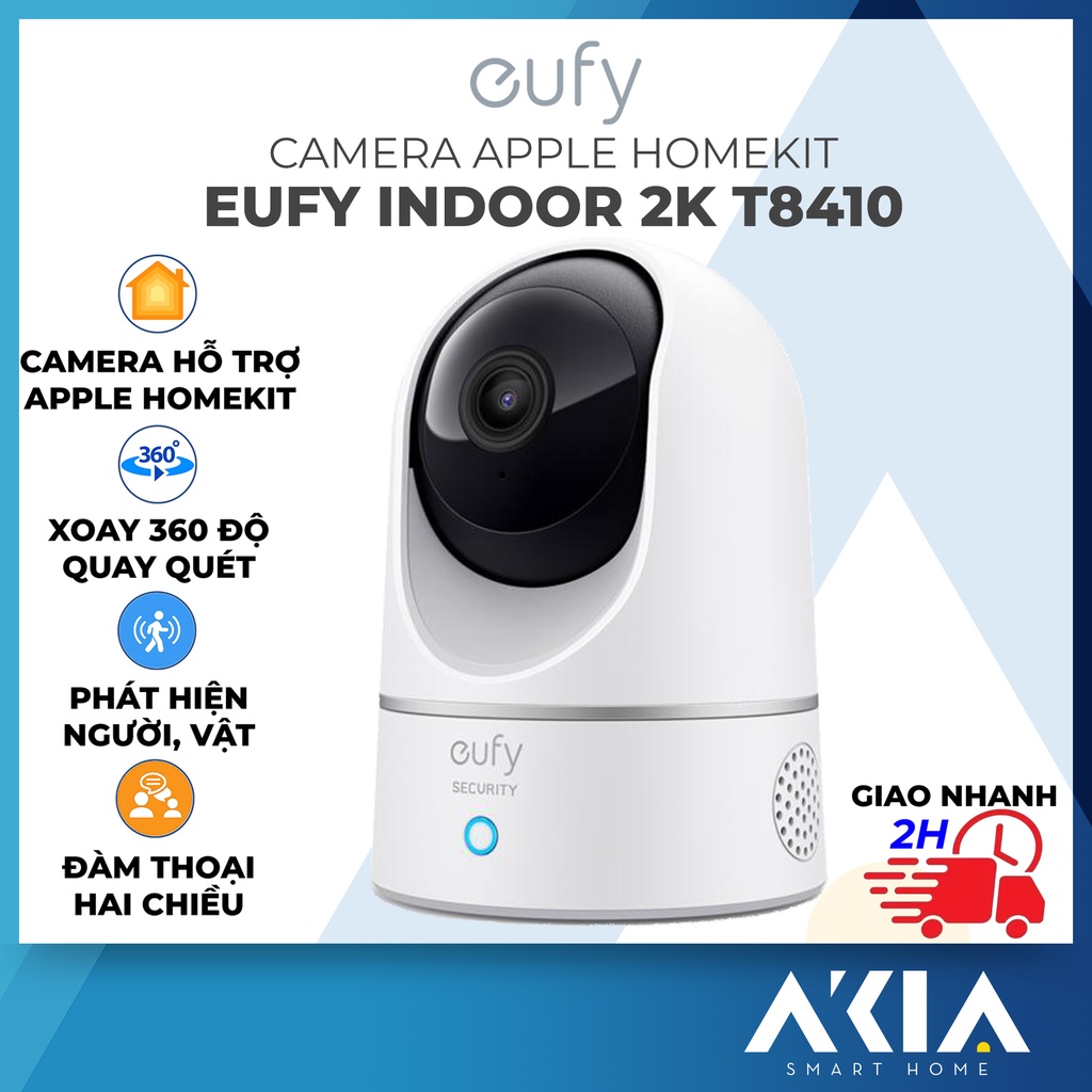 Camera Wifi Eufy Indoor Pan and Tilt T8410 độ phân giải 2K - Camera xoay 360 tương thích HomeKit, Đàm thoại 2 chiều