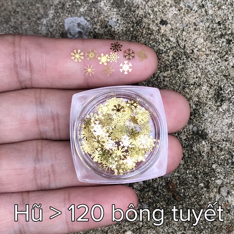 Hoa tuyết nail-120 bông tuyết Noel Giáng sinh màu vàng trang trí móng