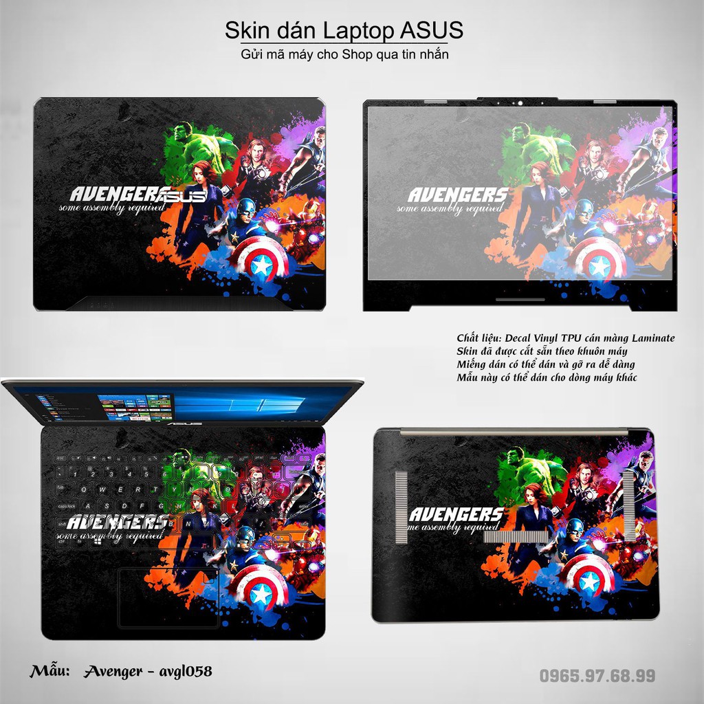 Skin dán Laptop Asus in hình Avenger (inbox mã máy cho Shop)