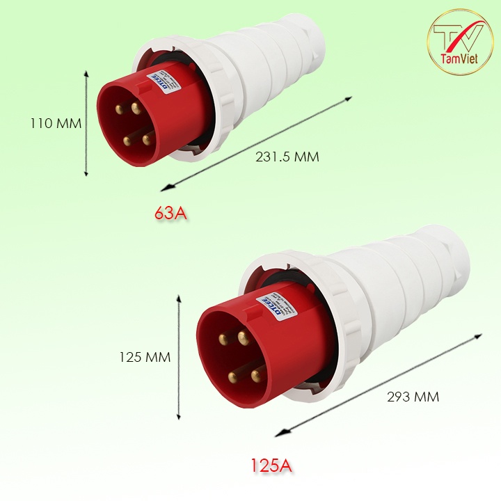 Phích cắm công nghiệp Tâm Việt, phích cắm điện công nghiệp 63A 3 pha 4 chấu 380V