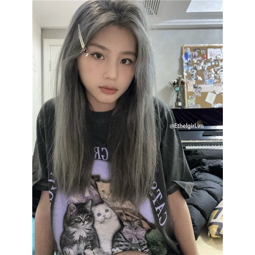 Áo Thun Tay Ngắn Cổ Tròn Form Rộng In Họa Tiết Hoạt Hình Phong Cách retro Mỹ