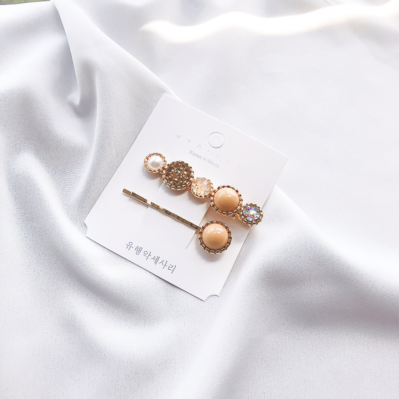 Kẹp Tóc Đính Đá Ngọc Trai Kiểu Dáng Đơn Giản Sang Trọng Phong Cách Hàn Quốc Cho Nữ