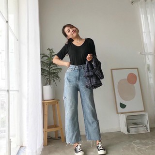 Quần bò jean quảng châu ống suông rách gối MSHA31