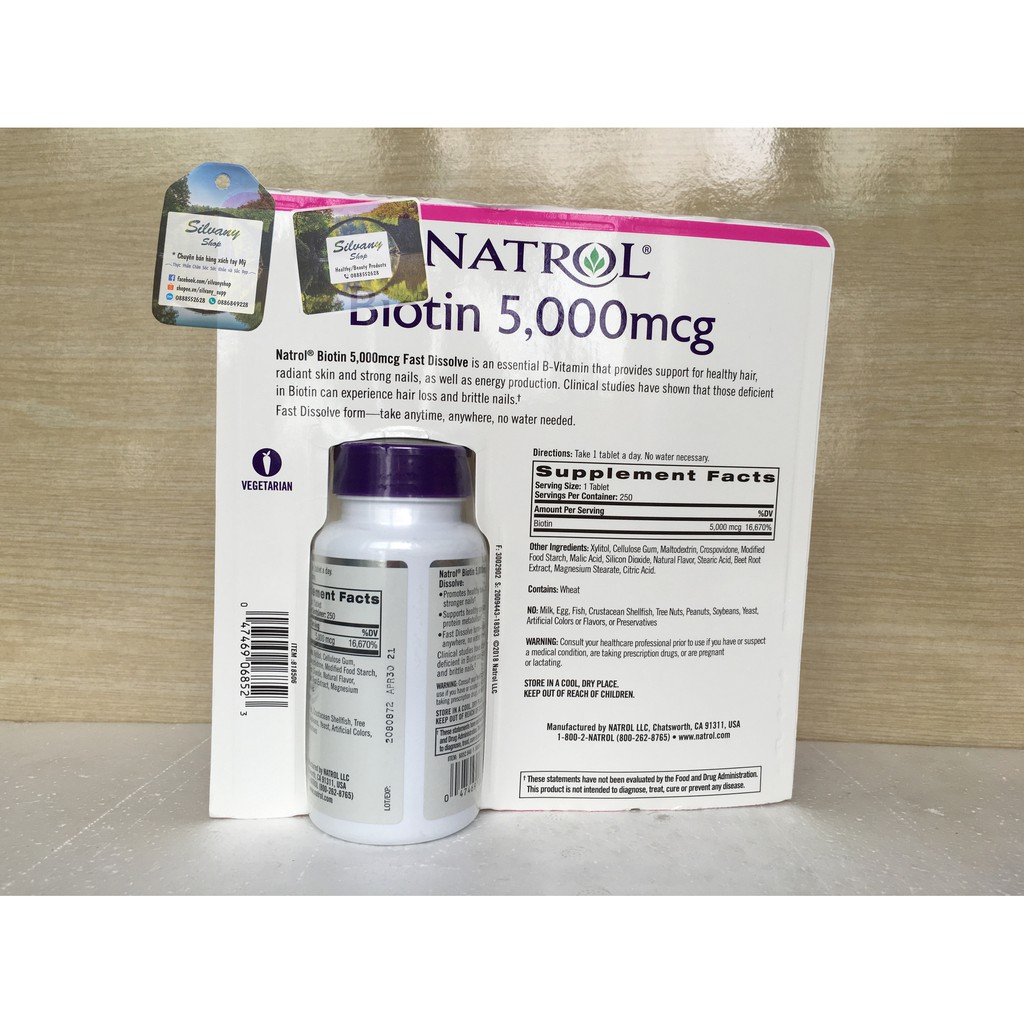 [Date 12/2021] Viên Ngậm Natrol Biotin 5000mcg Extra Strength Vị Dâu – Hỗ Trợ Mọc Tóc - 250 Viên