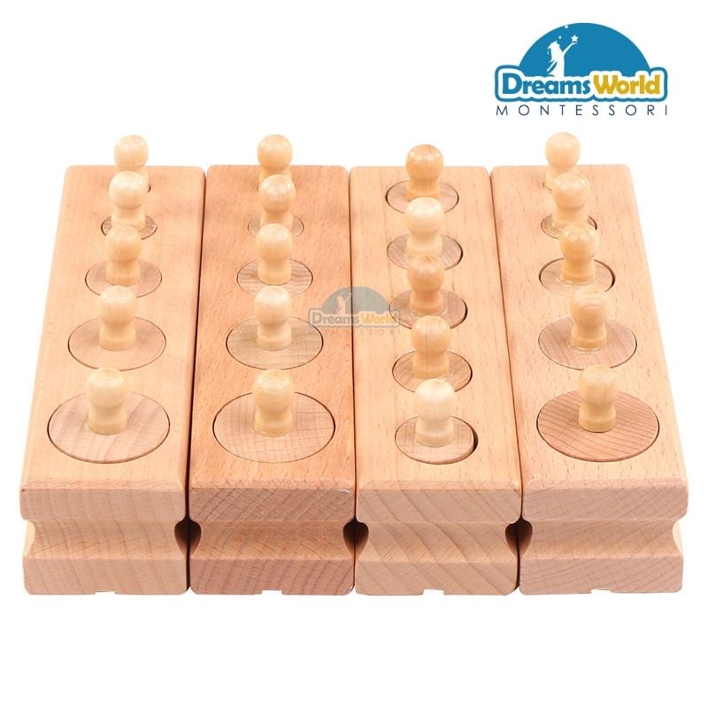 Bộ Trụ Có Núm Mini 5 bước - Cylinder Blocks Beechwood (Small) Giáo Cụ Montessori