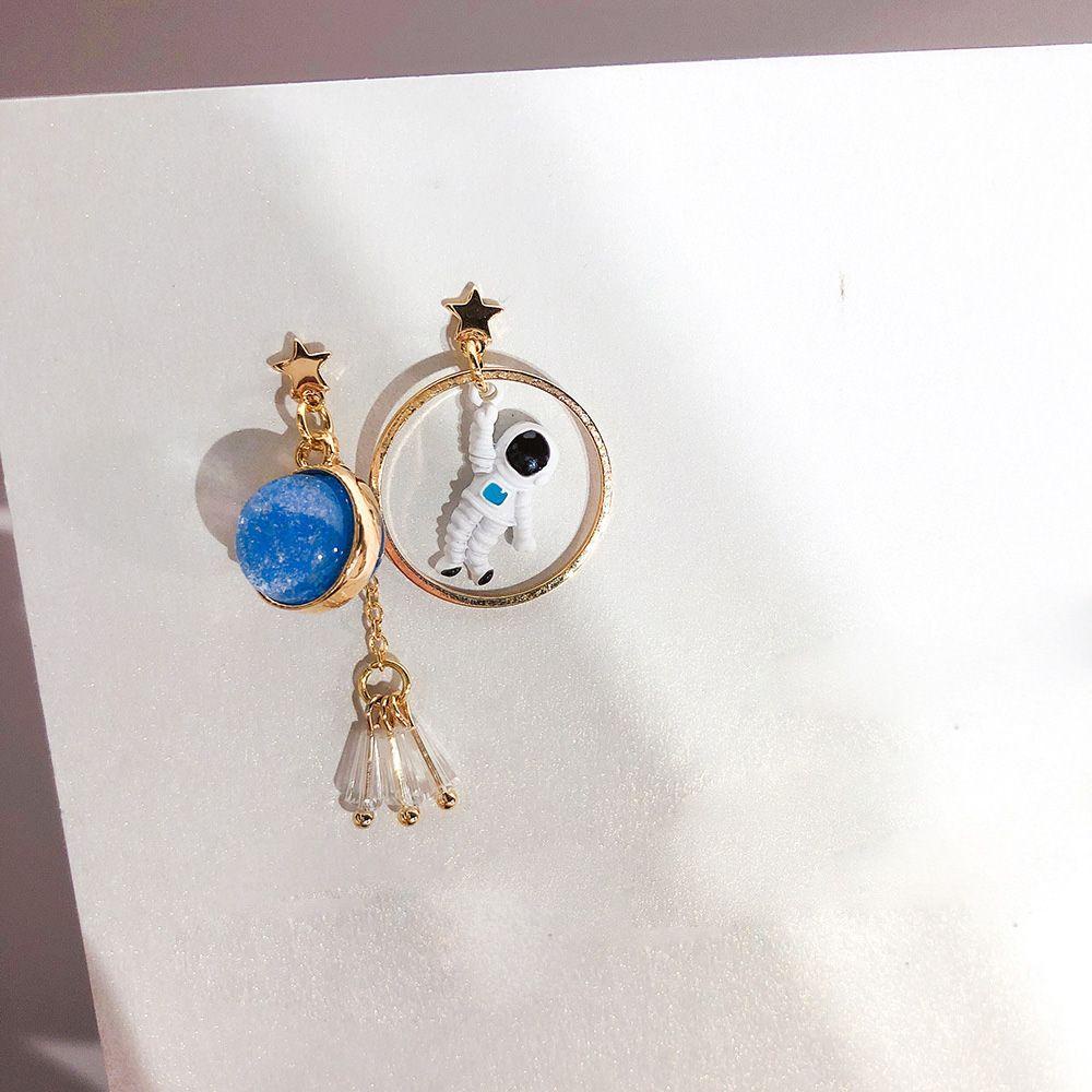 Bông Tai RALPH Thời Trang Cá Tính|Vòng Tròn Phối Tua Rua Họa Tiết Phi Hành Gia Hoạt Hình Thời Trang Cho Nữ