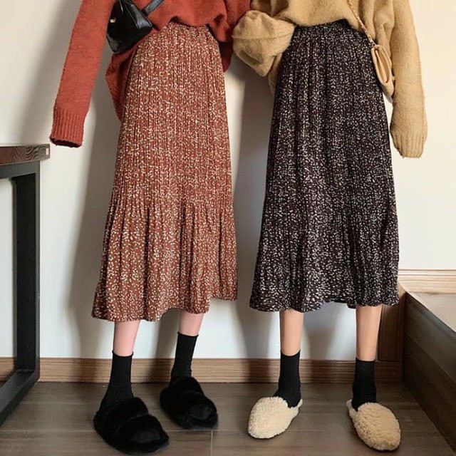 Chân váy voan hoa nhí xếp ly 959