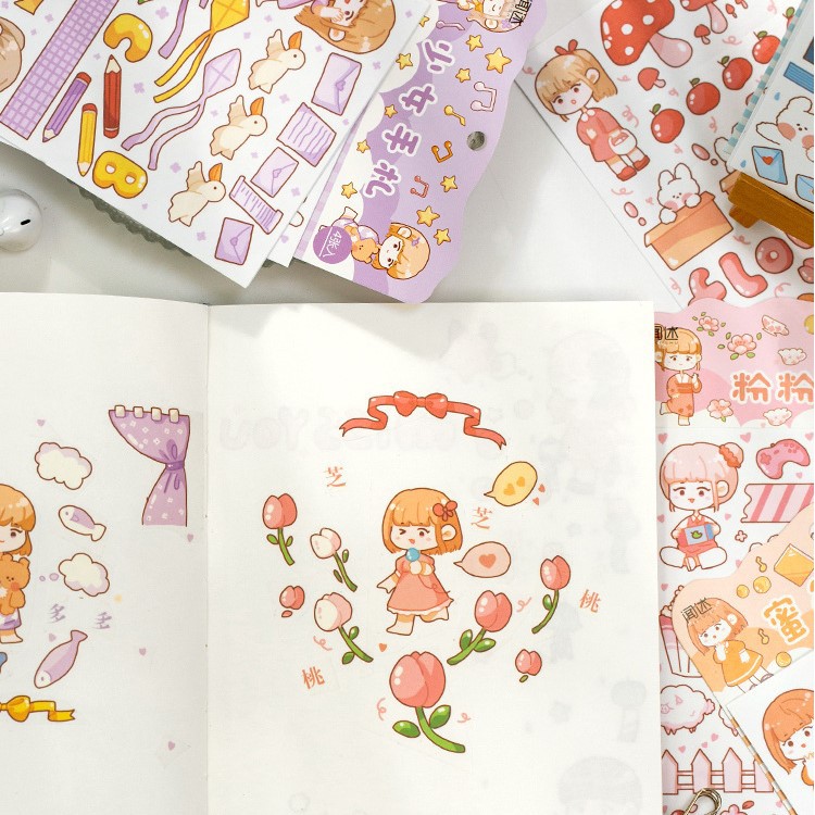 Set 4 tấm sticker mẫu cô bé chibi màu sắc rực rỡ