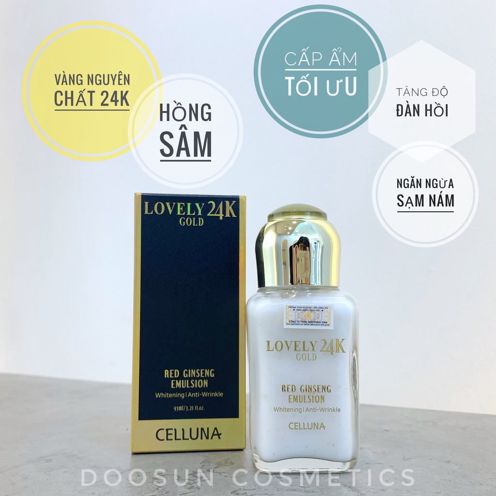 NHŨ TƯƠNG DƯỠNG TRẮNG HỒNG DA CELLUNA/LOVELY 24K GOLD RED GINSENG EMULSION