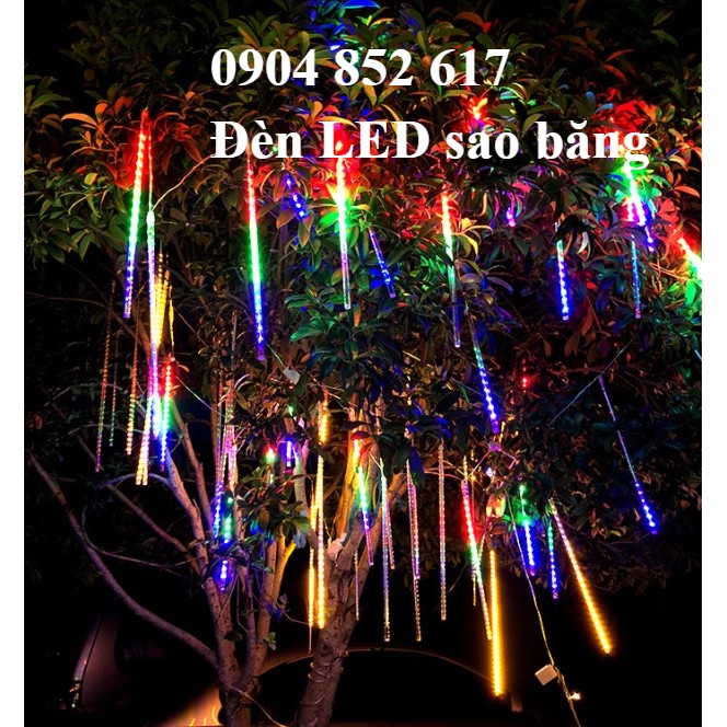 Bộ đèn LED sao băng Vàng, Trắng, Xanh, Nhiều màu 8 ống 50cm hiệu ứng giọt nước, trang trí ngoài trời
