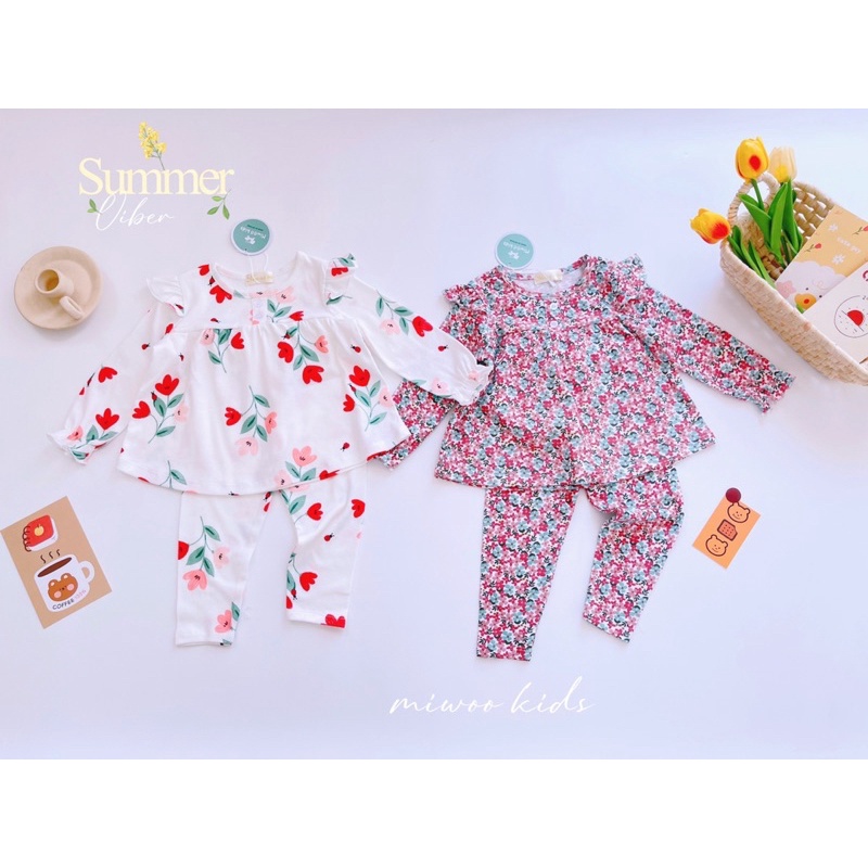 Đồ bộ dài tay bé gái cánh tiên 7-18kg quần dài Miwoo thun cotton bozip mềm mịn - SGDM