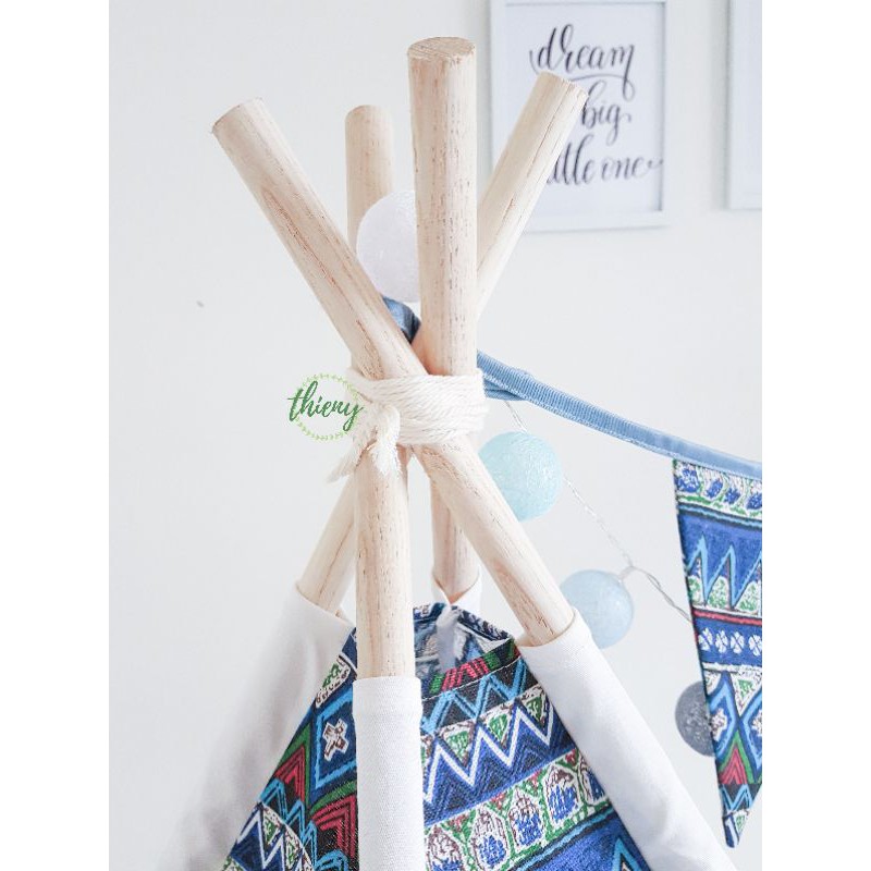 Lều vải cọc gỗ cho bé - mẫu thổ cẩm - vải cotton 100% canvas gỗ tự nhiên, lều vải Thiên Ý