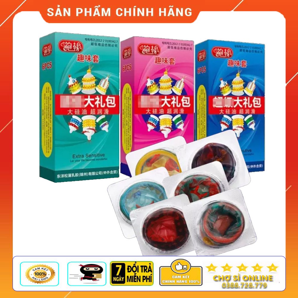 Bao cao su gân gai bi siêu to khổng lồ Extra Sensative siêu khoái cảm hộp 6 cái 6 kiểu