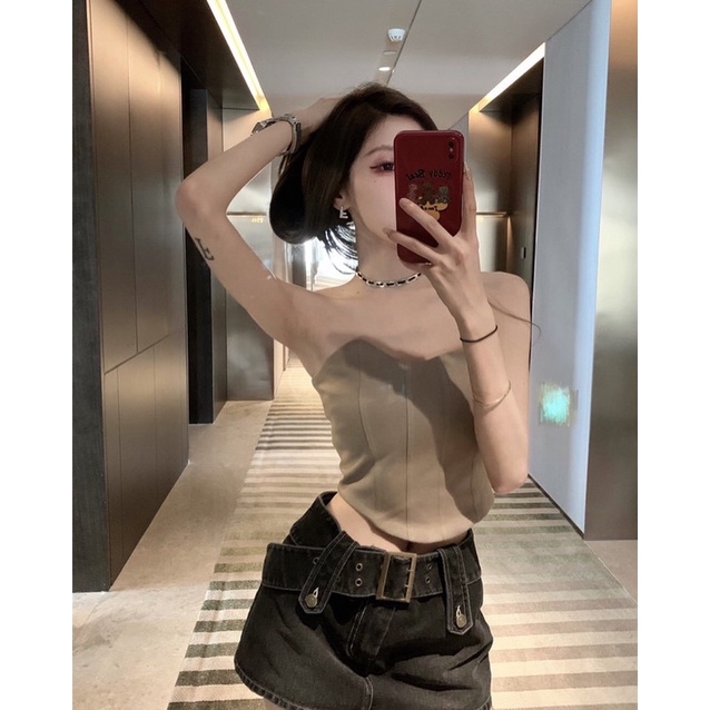 Áo không dây trơn hình xương cá