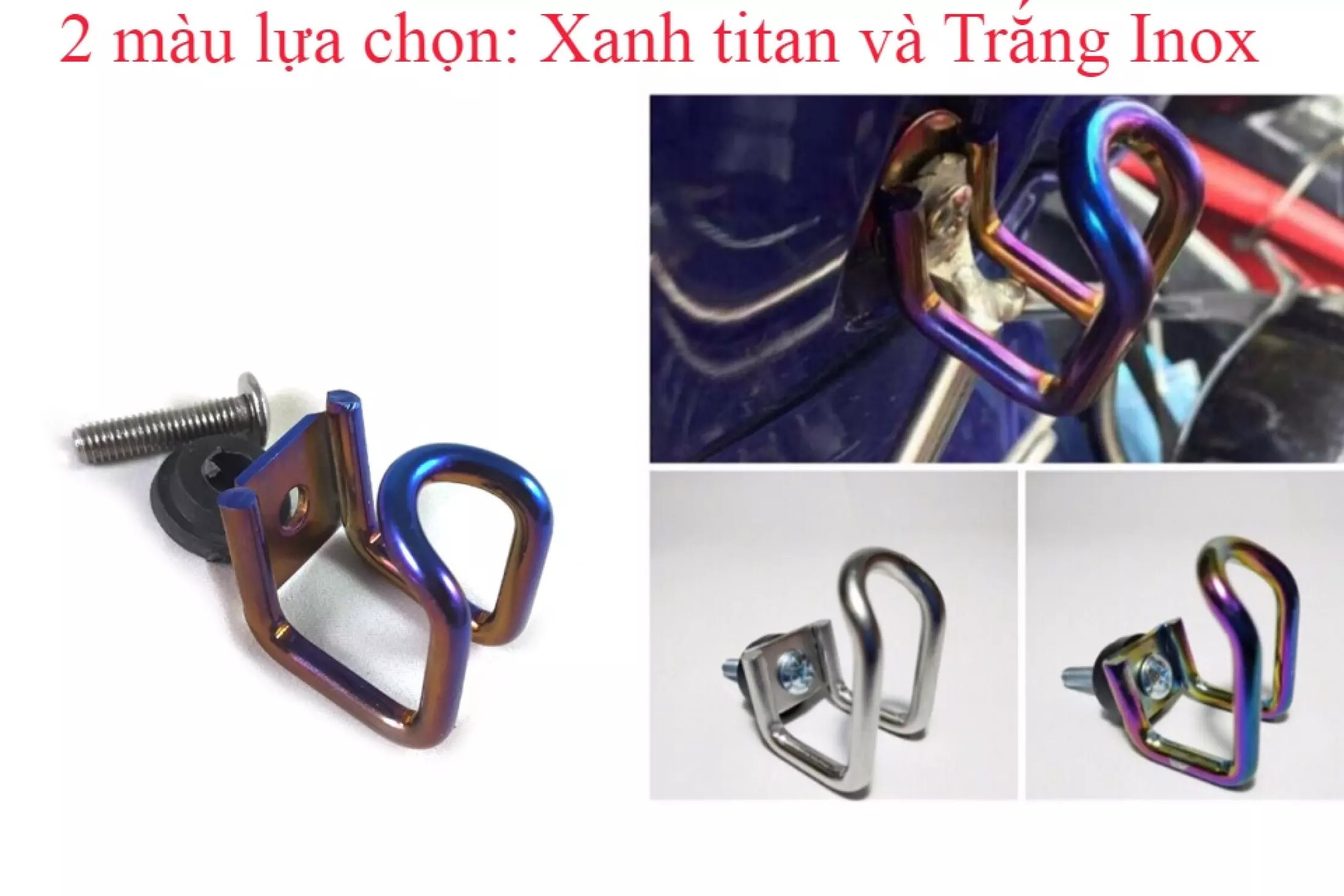 SIÊU RẺ Móc treo đồ xe máy màu titan & inox gắn mọi loại xe ( khách chọn màu trên đơn hàng nha )