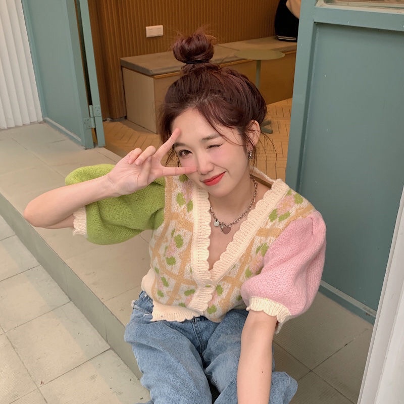 FREESHIP- ÁO LEN CROPTOP TAY BỒNG HÀN QUỐC