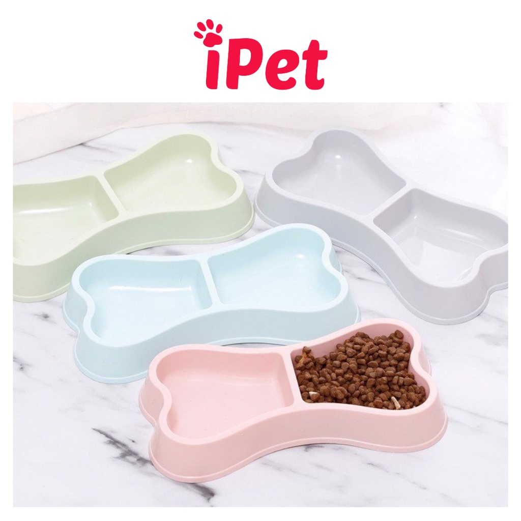 Bát Ăn Đôi Nhựa Hình Xương Cho Thú Cưng Chó Mèo - iPet Shop