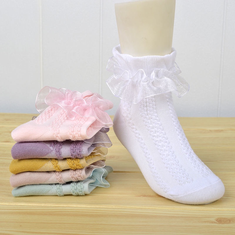 Vớ Cotton Phối Ren Mỏng Màu Trắng Phong Cách Công Chúa Nhật Bản Cho Bé Gái