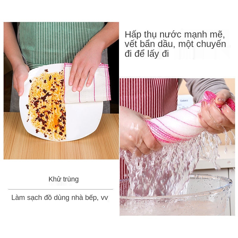 Khăn lau bát đĩa cotton nguyên chất, chống dính dầu, khăn lau bếp không xơ, sợi tre dày thấm nước vải gạc tinh khiết