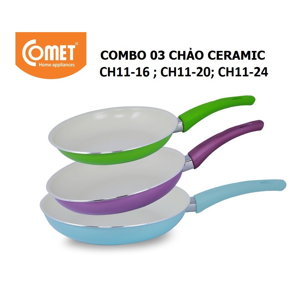 Combo 3 chảo chống dính Ceramic Comet CH1116 &amp; CH1120 &amp; CH1124