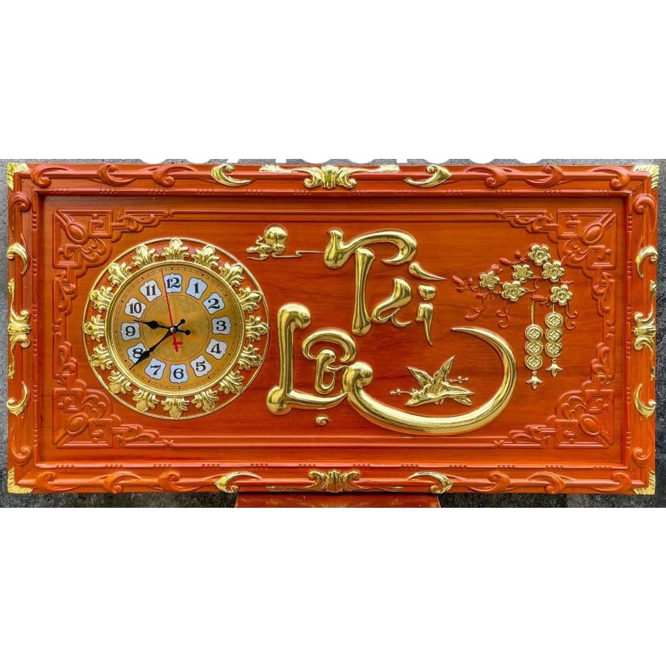 Đồng Hồ Gỗ Hương Treo Tường, Tranh đồng hồ treo tường Chữ Nhẫn Kích thước 41cm x 81cm, dày 3cm