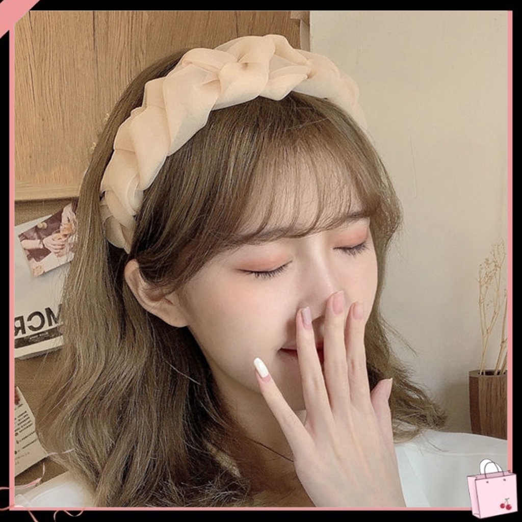 Băng Đô Cài Tóc Sợi Lưới Bện Màu Trơn Chống Trượt Phong Cách Hàn Quốc