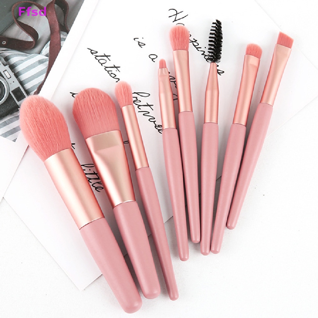 {Ffsd} Bộ 8 Cọ Trang Điểm Di Động Với Túi Đựng Cọ Trang Điểm / Phấn Má Hồng / Mắt Bán Chạy
