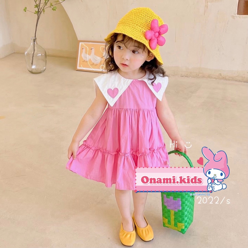Váy babydoll bé gái, đầm bé gái màu hồng chất thô cotton mềm mát thấm hút mồ hôi.V0053