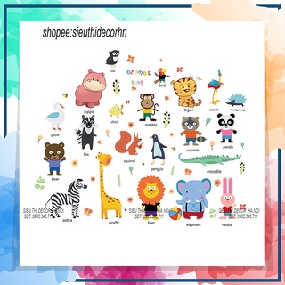Tranh dán tường cho bé Vườn thú Animal HM92025 - Decal hình dán con vật cho bé học