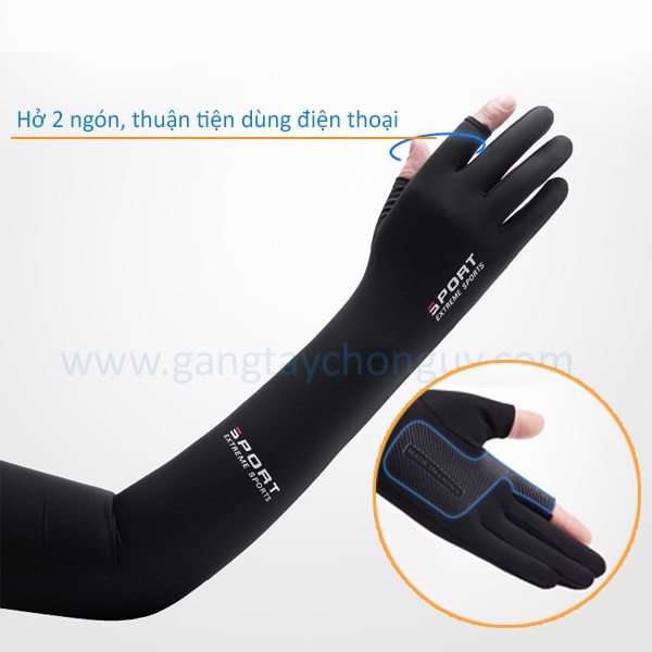 Găng tay chống nắng dài Full tay hở ngón cho nam, vải lụa băng mát chống nắng, chống tia UV/chống trượt, co giãn GSUN HN