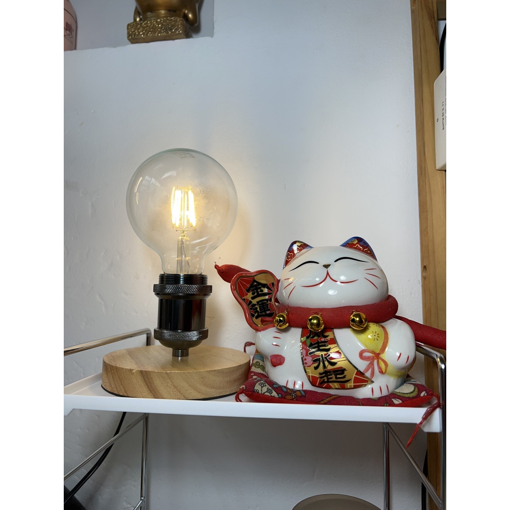 Đèn Bàn retro đế Gỗ phong cách vingtage decor căn phòng ấm áp - có kèm bóng led điều chỉnh độ sáng