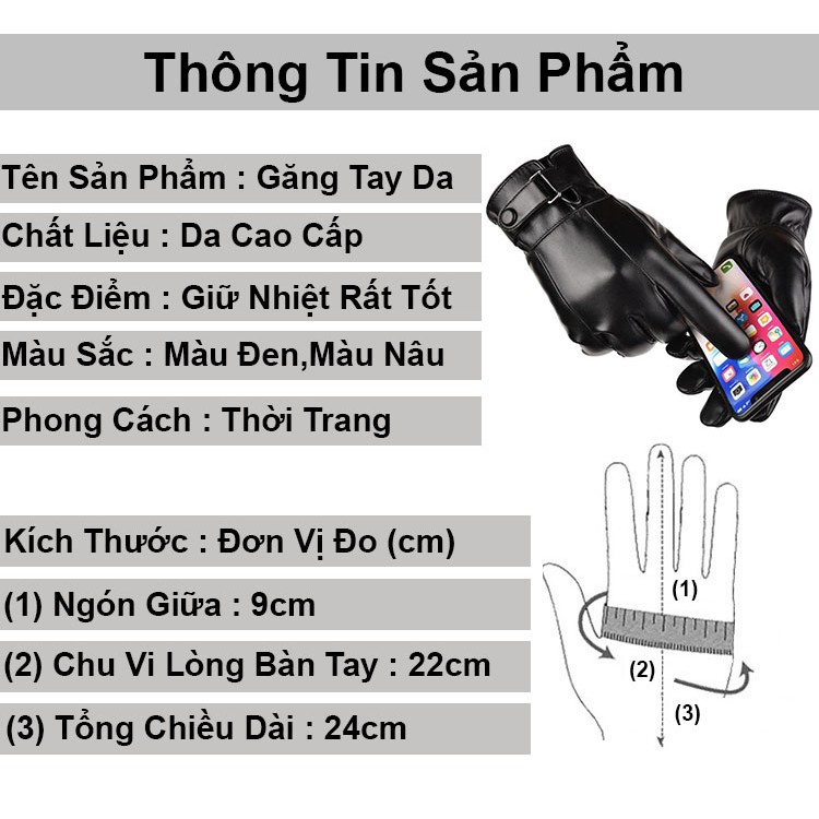 Găng tay da nam mùa đông lót nĩ bên trong chống lạnh thiết kế cao cấp chống nước