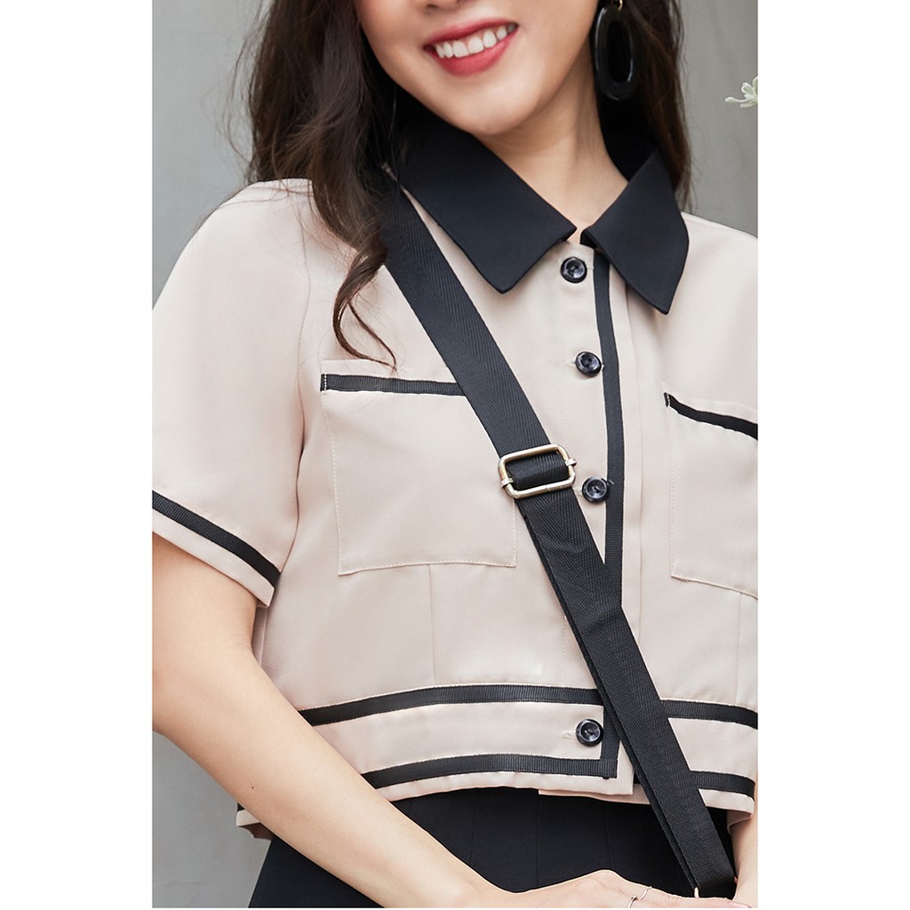 Áo sơ mi nữ công sở 20AGAIN thiết kế ngắn tay phối cổ, thanh lịch ASW0784 | BigBuy360 - bigbuy360.vn