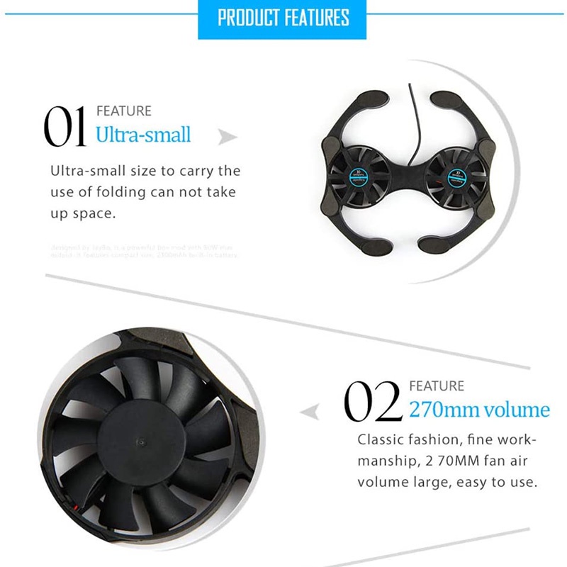 Đế tản nhiệt laptop 10-15.6Inch có 2 quạt và cổng USB