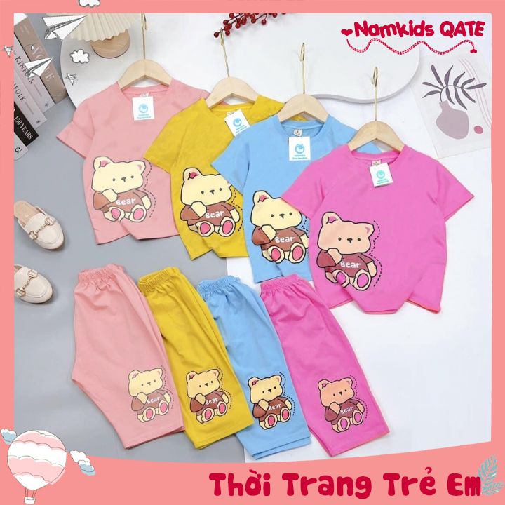 Bộ Đồ Bé Gái,Bộ Đồ Lửng Cho Bé Gái In Hình Gấu BE ER Đáng Yêu Chất Vải Co Giãn 4 Chiều Cho Bé Từ 8kg Đến 25kg Namkidsqa
