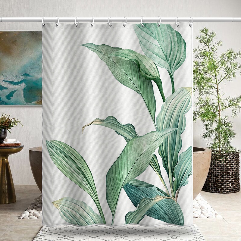 Rèm Cửa Nhà Tắm Bằng Polyester Chống Nước In Họa Tiết Lá Kỹ Thuật Số Phong Cách Bắc Âu