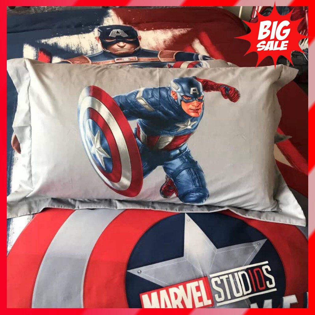 Bộ Chăn ga gối cotton 100% disney trẻ em mát mềm không bí xuất khẩu captain america