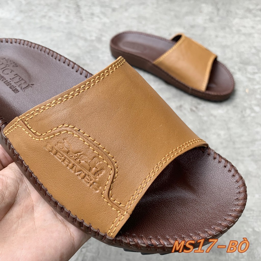 Dép Nam Da Bò Cao Cấp Quai Ngang Trẻ Trung V57