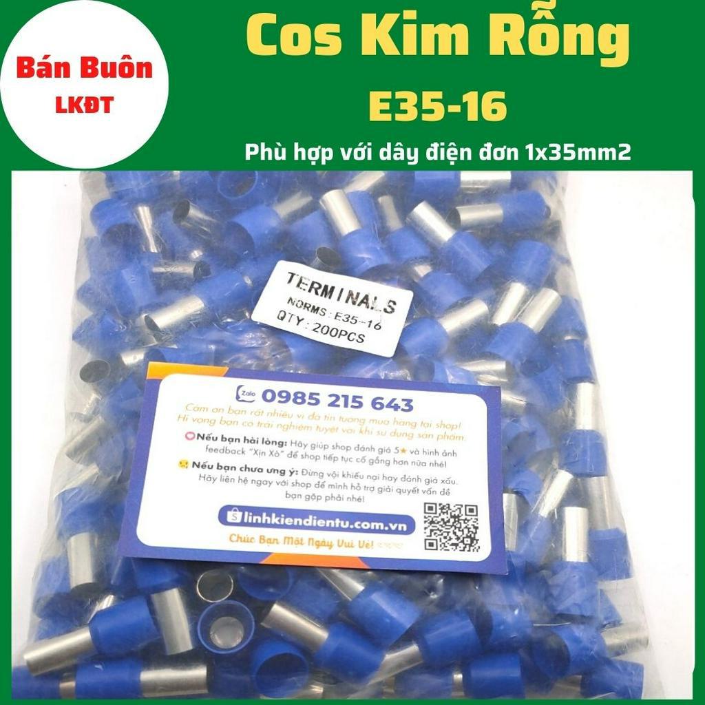 Đầu cos kim rỗng E35-16,  cos kim E35-16, đầu cos kim rỗng dùng cho dây điện 35mm, đầu cos dây điện, cos kim đơn