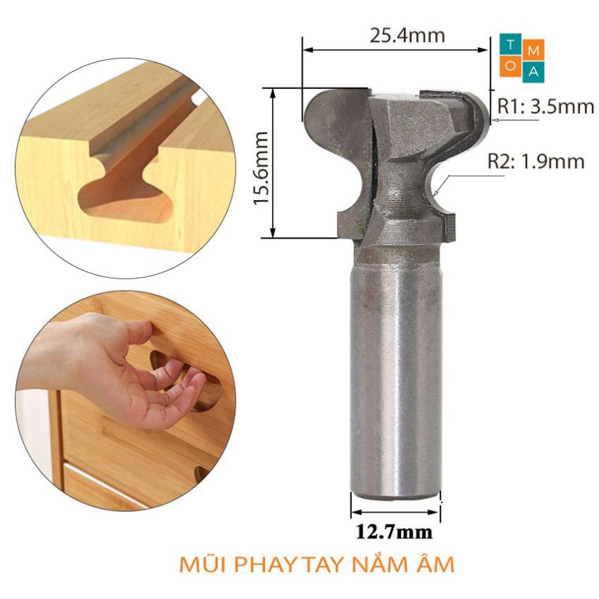 MŨI SOI GỖ - MŨI PHAY TAY NẮM ÂM 12.7×25.4×15.6MM