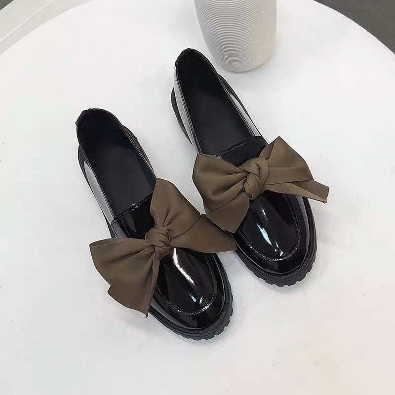 Giày đốc oxford có nơ hai màu không dây siêu xinh