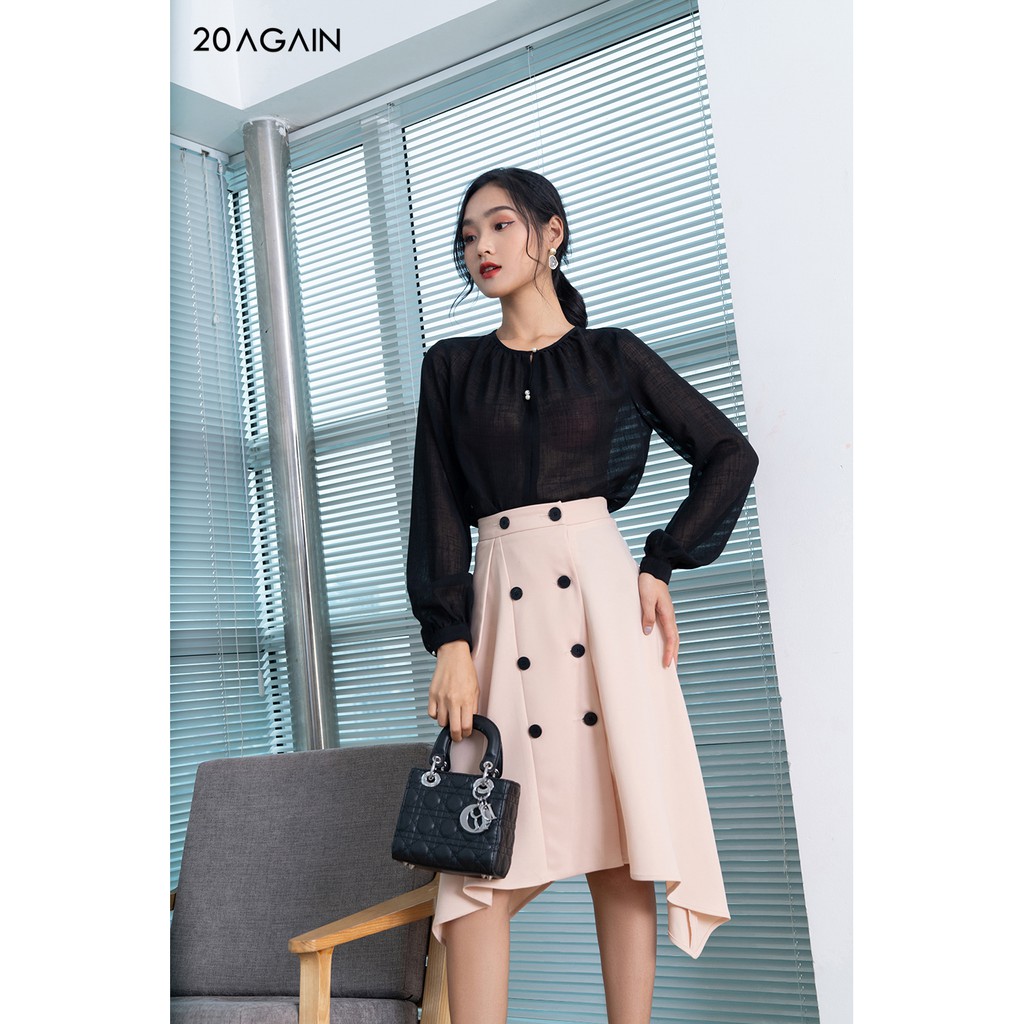 Áo sơ mi dài tay dúm cổ trơn màu ASA0988 20AGAIN | BigBuy360 - bigbuy360.vn