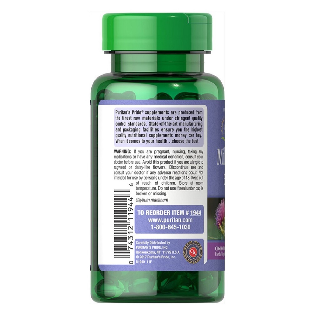 Viên uống bổ gan, giải độc gan, tăng cường chức năng gan Puritan's Pride Milk Thistle Extract 1000mg 90 viên