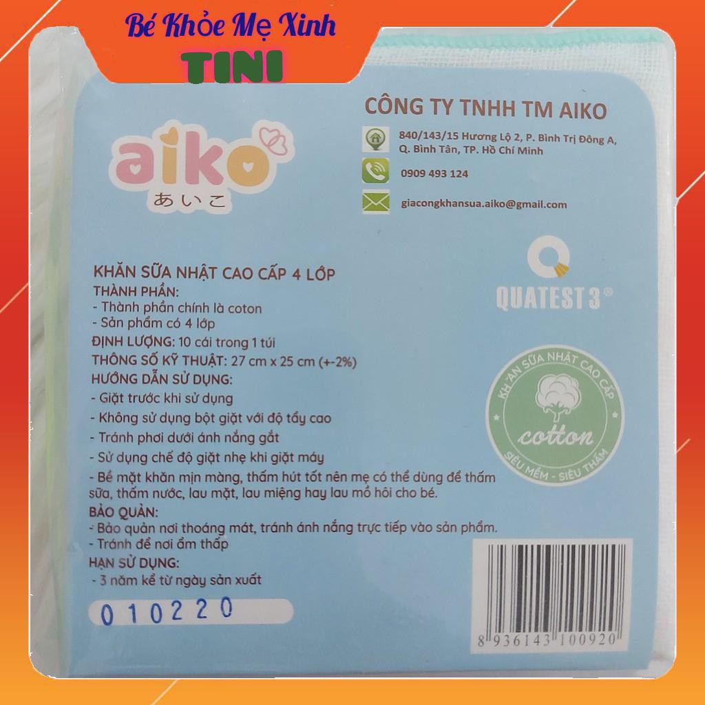 Combo 10 khăn sữa Nhật cao cấp Aiko 4 lớp 25x25