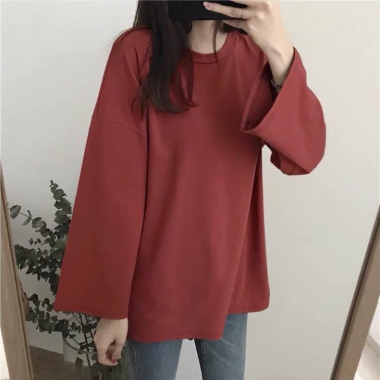 Áo Thun Nữ Và Nam Dài Tay Basic Unisex Form Rộng Dưới 75kg - Áo Phông Tay lỡ Form Dài Giấu Quần - MH.SHOPEE new ྇